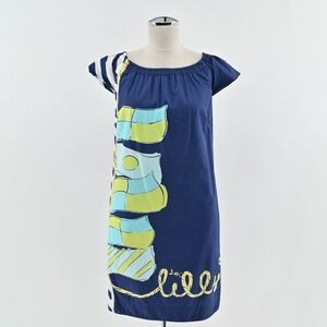 Lilly Pulitzer Navy Sullivan You're Flagged Nautical Shift Dress Size XS Coastal
